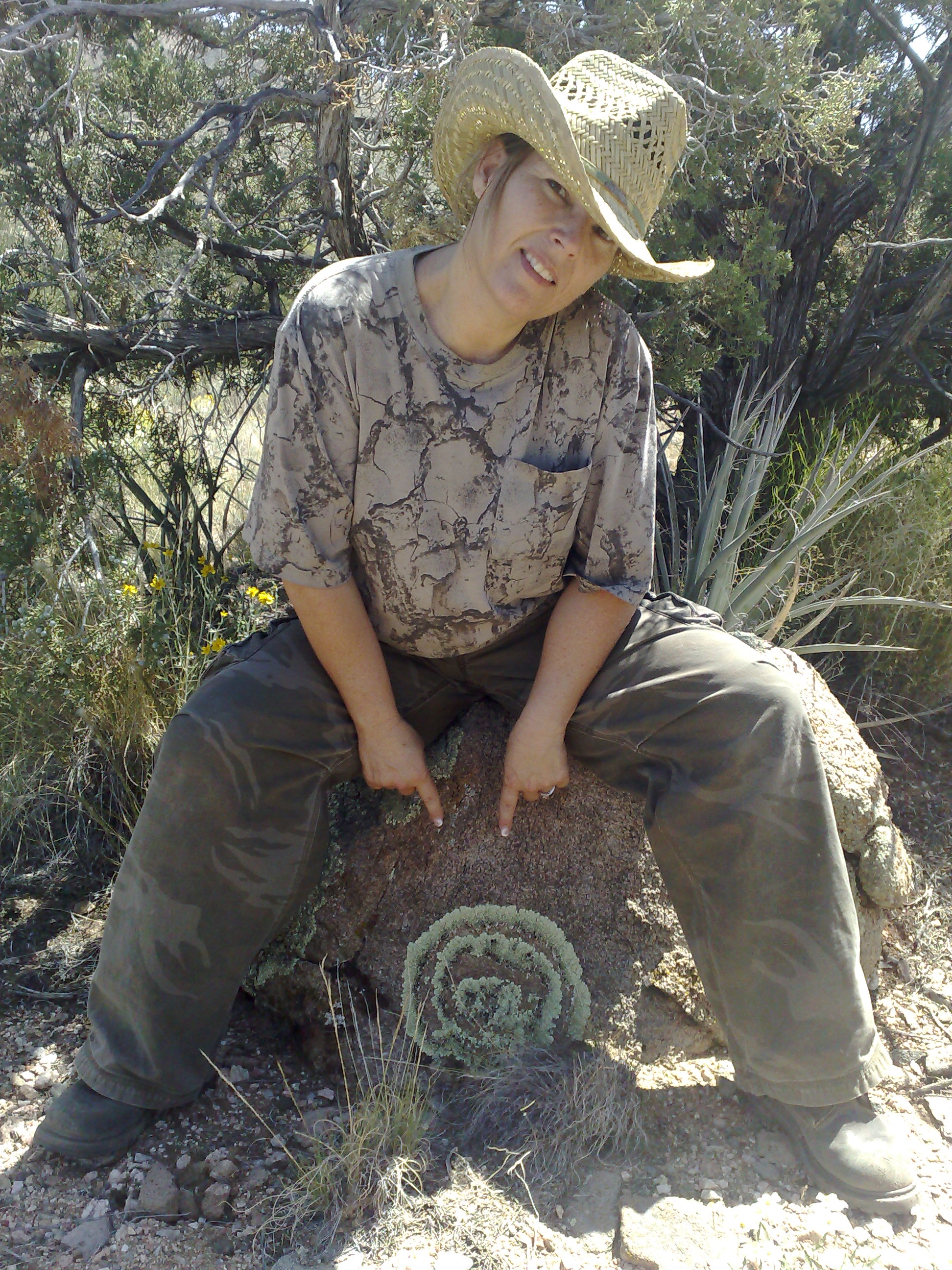 Dana on a rock with interesting lichen growth while her and Keith were out hunting!